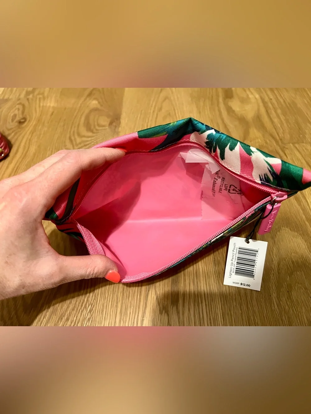 Vera Bradley Zippered Pencil Pouch Lighten Up Tropical Paradise NWT Pink Green
